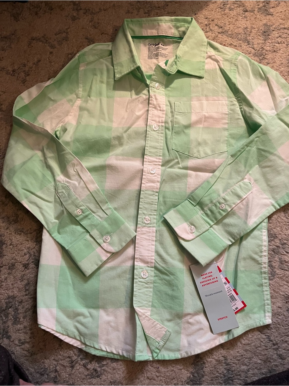 Cat & Jack Light Green and White Check Button-Down Shirt